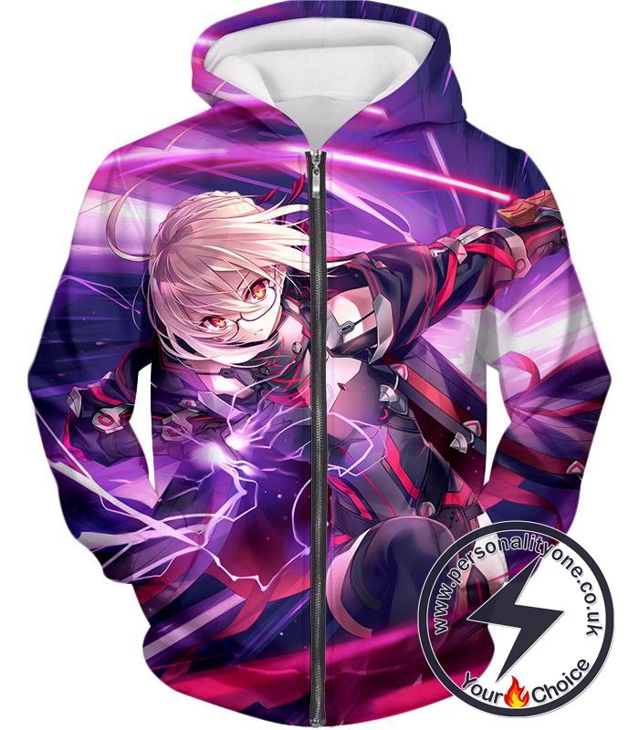 Fate Stay Night Fate Arturia Pendragon Cute Glasses Action Zip Up Hoodie